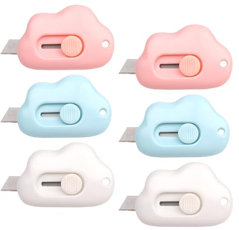 6 Stück Mini Box Cutter, Cloud Utility Messer, 3 Farben Wolkenform Tragbar Kartonöffner, Brieföffner, Standard Cutter für Umschlag Paket Papierschnitt, Papier, Schachtel