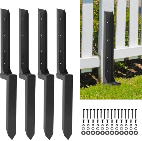 DEWHONETE 4 Pcs Fence Post Repair Kit Heavy Duty Wooden Fence Post Anchor Repair Stakes for Tilted Broken Wood Support Kits