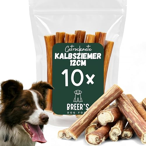 BREERs Getrocknete Kalbsziemer 12 cm für Hunde 10 Stück eigene deutsche Herstellung | Hundeleckerli Kaustange Hundesnack für große, kleine Hunde & Welpen | Kauartikel reinigt und stärkt das Gebiss