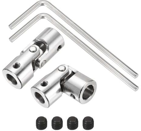 sourcing map 2Pcs 10mm to 12mm ID Steering Universal Joint Shaft Coupling, SAE 1045 steel 45°Degree Rotatable Joints Coupler with Screws Wrench Set for Model Car Ship Drive Shaft Motor