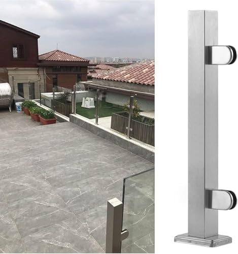 Poste de barandilla de acero inoxidable para terraza y balcón, 95 cm, cuadrado, plateado, panel de valla de vidrio para interiores y exteriores, duradero y elegante (café profundo)