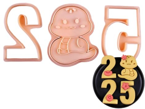 Ensemble de emporte-pièces chinois en matériau PLA 3D serpent Nouvel An 2025 | Ensemble de tampons de gaufrage pour pâtisserie, pâte à fromage, pâte à sucre, fête chinoise
