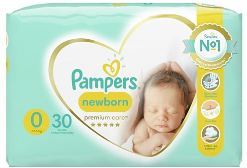 Pampers Windeln Größe 0 (<3 kg), Premium Care Windeln, 30 Stück, Bester Komfort und Schutz empfindlicher Haut von Pampers