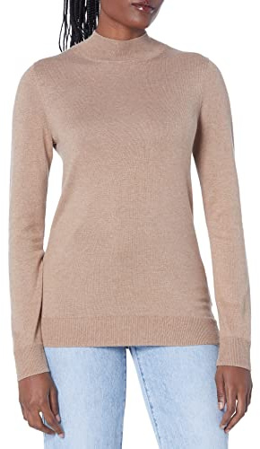 Amazon Essentials Pull léger à col montant (grandes tailles disponibles) Femme, Fauve Chiné, L
