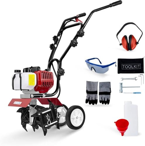 BU-KO 52CC Petrol Garden Rotavator, Small Rotivator Tiller and Cultivator for Lawn and Soil, Powerful 3HP Engine, Lightweight Compact Design, Sure Grip Handles, Heavy Duty