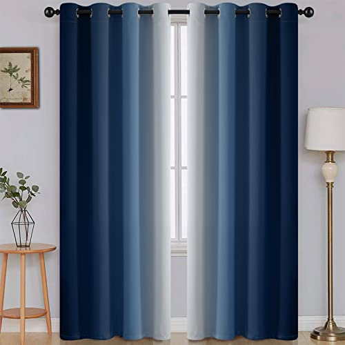 SimpleHome Ombre - Tende oscuranti per soggiorno, blocco della luce, da blu sfumato a bianco grigiastro, isolamento termico, con occhielli, tende per camera da letto, 2 pannelli, 132 x 213 cm di