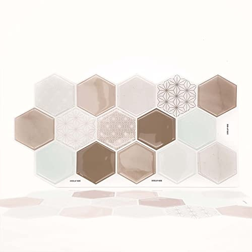WALPLUS Credence Adhesive pour Cuisine Carrelage Adhesif Mural Cuisine Salle de Bain 3D Stickers Carrelage Auto Adhésif Autocollant Preuve d'huile Imperméable Honey Hexa Brown 12pcs 30.5x15.4cm