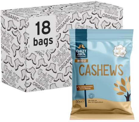 Crazy Jack Organic Cashew Nuts, Natural Nutritious Snack, 30 g (Pack of 18) | Creamy Crunchy Texture, Pure Organic Ingredients, No Artificial Colours or Flavours, Perfect for Lunchboxes & Snacking