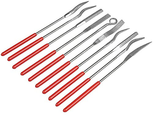 Mesee 10 Stück Diamant-Nadelfeilen-Set, 3x140mm Mini Diamond Files, Diamantfeile Kunststoffgriff Gitarre Mutter Polier Reparatur Werkzeug für Weichem Metall Holz Stein und Kunststoff