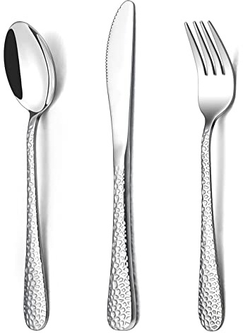 Kids Cutlery Set, Onader 18 PCS Stainless Steel Toddler Silverware Flatware Set, Children's Safe Utensils Includes 6 Forks, 6 Knives, 6 Spoons, Hammered Design, Mirror Polish & Dishwasher Safe