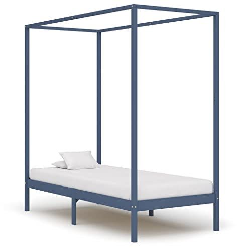 INLIFE Himmelbett-Gestell Grau Massivholz Kiefer 100 x 200 cm