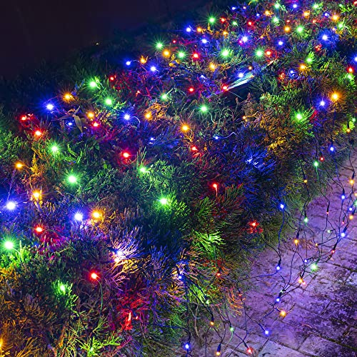 Dazzle Bright Christmas 200 LED Net Lights, 9.8FT x 6.6FT Green Wire Connectable Mesh Lights with 8 Modes, Christmas String Lights for Xmas Indoor Outdoor Garden Party Decorations (Multi-Colored)