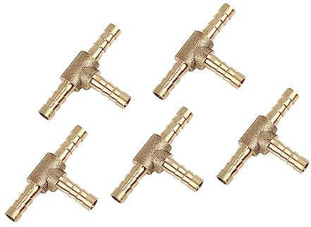 A ABSOPRO Barb Hose Fitting 3 Way T Connector 5mm for Car Brass (Set of 5)