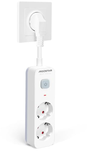 Aigostar Regleta Enchufe, Alargador Enchufe de 2 Tomas, Enchufe Multiple Regleta con Interruptor, Blanco