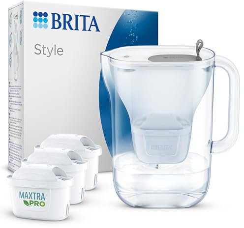 BRITA Jarra con filtro de agua Style Grafito (2,4 l) incl. 3x cartuchos MAXTRA PRO All-in-1 Diseño adaptable al frigorífico con luz LED inteligente tapa abatible que reduce cloro, cal e impurezas.