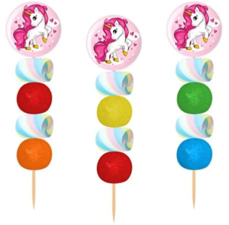 Lote de 15 Originales Brochetas de Golosinas con Chapa Alfiler Unicornio Rosa. Recuerdos. Detalles y Regalos para Fiestas de Cumpleaños, Bodas, Bautizos y Comuniones.DC