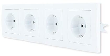 LINA Steckdose 4 Fach VDE für Unterputz Schuko weiß mit Rahmen H1-C51GM+H1-C004 Komplettset UP Stecker Wandsteckdose vierfach Kunststoffrahmen