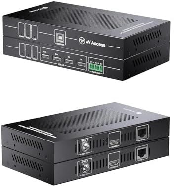 AV Access HDMI USB KVM Extender, 50m/164ft 4K 60Hz Over Cat5e/6/6a/7, Support 2K@144Hz, 1080P@240Hz, 4 Ports USB2.0, HDCP2.2, No USB&Video Signal Loss and Latency, POC, Independent EDID Management