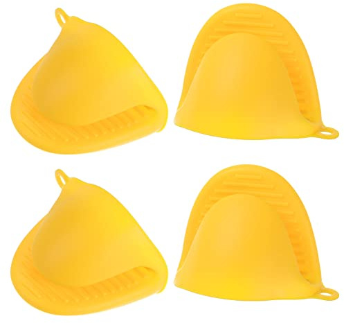 sourcing map 4pcs Thickened Mini Oven Gloves, Heat Resistant Silicone Oven Mitts Finger Pinch Grips Pot Holder for Kitchen, Cooking, Baking, BBQ Heat Resistant Gloves, Yellow