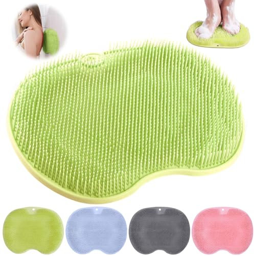 Fußbürste für die Dusche, Rutschfestes Silikon Massage Pad, Wäscher Massagegerät Dusche mit Rutschfesten Saugnapf, Reinigt, Peeling, Fußkreislauf Entlastet müde Füße Ohne Bücken (Grün)