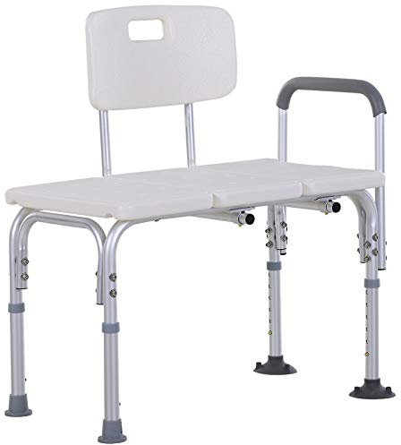 HOMCOM Tabouret de Douche, Chaise de Douche, Dossier Ergonomique, Hauteur réglable, Chaise Baignoire, Pieds antidérapants, Grande Assise, Charge Max. 136 kg, 74 x 53 x 80-92 cm, Blanc