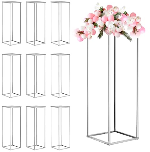 MECCANIXITY Wedding Flower Stand Vase Column, Metal Flower Stand 23.6 Inch Tall Flower Rack Silver Tone for Wedding Party Dinner Centerpiece Decorations, Pack of 10