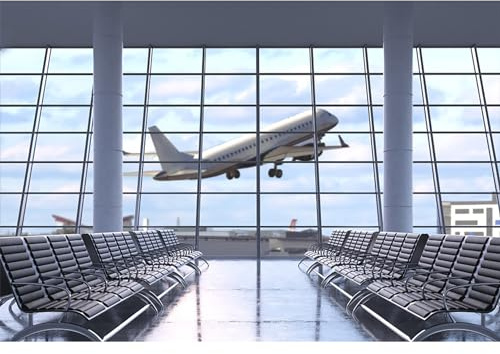 MIRRORANG 2,2x1,5m Flughafen Terminal Hintergrund Fotografie Flughafen Hintergrund Flugzeug Abheben Flughafen Salon Blauer Himmel Inneneinrichtung Banner Hintergrund, Vinyl