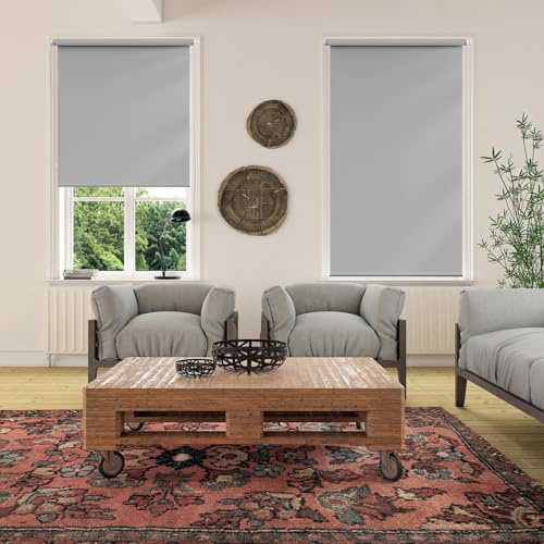 Fensterrollo Klemmrollo 85 x 210 cm, Blickdicht Sichtschutz Sonnenschutz, Alu-Jalousie, inklusive Montagematerial, für Fenster und Tür, Hellgrau