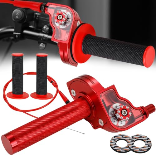 BIUGERCN Schnellgasgriff Motorrad Gashebel Montage 7/8 Zoll 22 mm Griffe Gaszug Schnellzug schnellgasgriff 50cc 110 125 150 200 250cc Dirt Pit Bike Scooter Rot