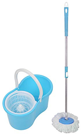 Belfoyer Seau Essoreur à Pédale avec Balai Rotatif à 360° avec Turbo et 2 Serpillères Réutilisables en Microfibre, pour Nettoyage Sols (Bleu)