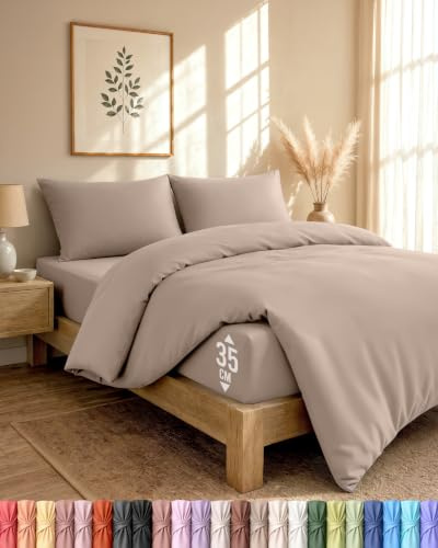 Utopia Bedding 4 Piece King Bedding Set (Beige) | Duvet Cover, Fitted Sheet with 2 Pillow cases 50x75 – OekoTex Certified Soft Brushed Microfiber