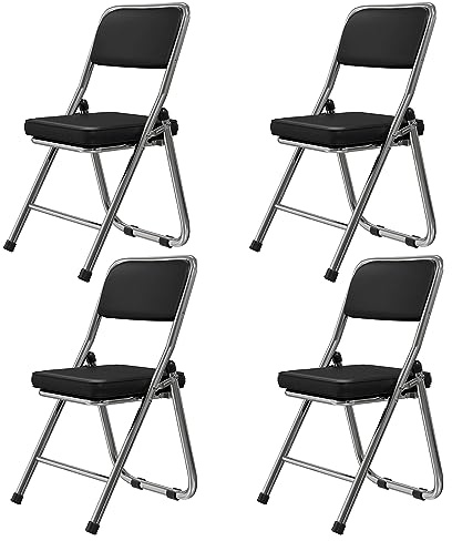 4 Klappstuhl Gepolstert aus Leder, Platzsparender Schwarz Faltstuhl Gästen | Platzsparende Stapelbare klappstühle für Besprechungsräume Esszimmer Party camping Büros Küche Wohnungen, Belastbarkeit 100kg