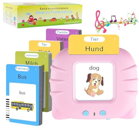 Wort Lernspielzeug für Kinder 2-6 Jahre, RosyFate Standard Deutsch und Englisch, Sprechende Flash Karten, Lernkarteikarten Kinder Vorschule, Hörbar, 224 Wörter