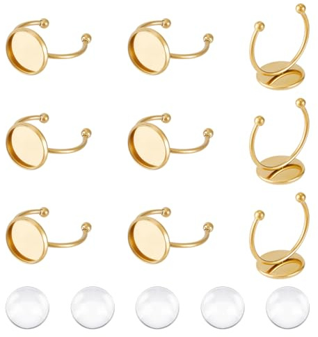 UNICRAFTALE 10 Sets Fingerring Rohlinge Ringlünetten Rohlinge Edelstahl Verstellbare Leere Cabochon Ringeinstellungen Ringe Basis Kit Cabochon Basis Ringbasis Zubehör Für Die Ringherstellung