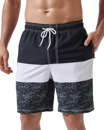 Arcweg Herrbadbyxor, 23 cm långa surfshorts, snabbtorkande strandbaddräkt med dragkedja, fickor och nätfoder (storlek XS–2XL), XL