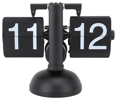 NOENNULL Flip-Uhr, große Zahlen, batteriebetrieben, 304 Edelstahl, Tischplatte, Retro-Flip-Uhr für Zuhause, Büro, 24 Stunden (komplett schwarz)
