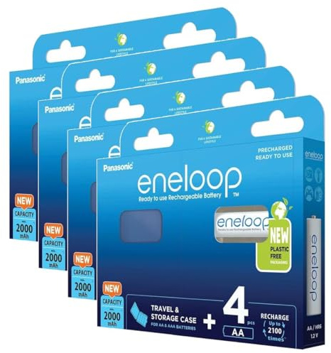 Eneloop Pack of 4 x 4 Rechargeable Batteries Ni-MH Cute AA 2000 mAh + Storage Box