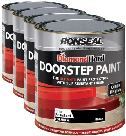Ronseal DHDSPB250 Diamond Hard Doorstep Paint Black 250ml(Packaging may differ) (Pack of 4)