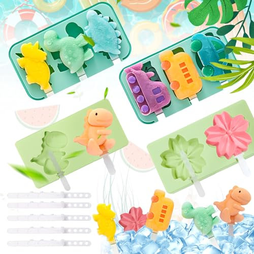 HEDMON Moldes para helados, 4 piezas moldes reutilizables para helados de silicona BPA Free molde cubitos con barra para palo de sorbetti chocolate pudín (B)