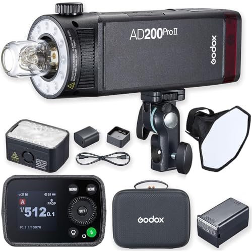 Godox AD200 Pro II, One-Tap Sync with X3, BiColor LED Modeling Light, Color Group Indicator, Adjustable Power 1/512 to Full (1/1)
