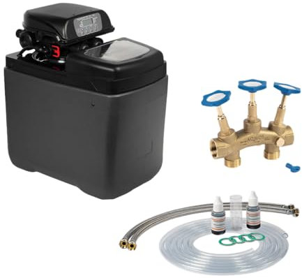 Wasserenthärtungsanlage PINK 10 mit Anschlussset und Montageblock | Wasserenthärter für Haushalte bis zu 3 Personen | Entkalkungsanlage Antikalkanlage Entkalker für weiches Wasser