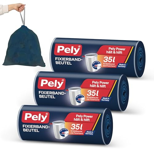 Pely Fixierband Müllbeutel 3er Pack - perfekter Halt durch elastisches Zugband, zur Entsorgung von Restabfall (35 Liter)