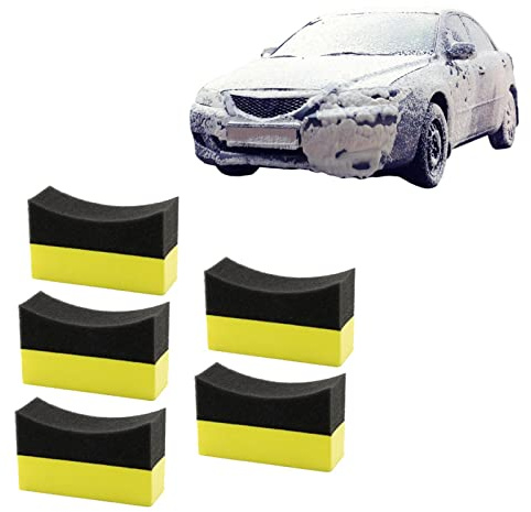 Spugne per la pulizia dell'auto | Spugna antigraffio in schiuma per auto | 5 pezzi in spugna per rondella delle ruote dell'auto | Spugna curva in schiuma | Applicatore per pneumatici