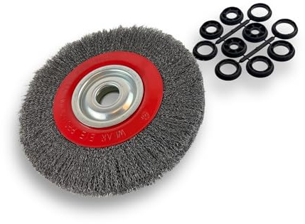 Kibros Lot 6 brosses touret acier Ø 250 mm 2 rangs fil dur 0,30 mm | Fil dur 0,30 mm ondulé, 2 rangs, alésage 32 mm + réducteurs bagues 25/22/20/16/12 mm, pour touret ou meuleuse.