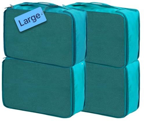 Travel Packing Cubes, 4 Pezzi, Verde Grande, Cubi da Imballaggio, 40 x 30 x 12 cm, Borse Organizer per Valigie, Tessuto Nylon, Cerniera, Per Viaggi