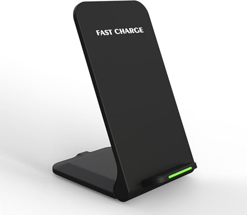 Pipestation Black Wireless Charger Stand - 15W Fast Wireless Phone Charger Stand for Samsung Galaxy, Google Pixel, iPhone and Other Mobile Devices - Super-Fast Wireless Phone Charging Station (Black)