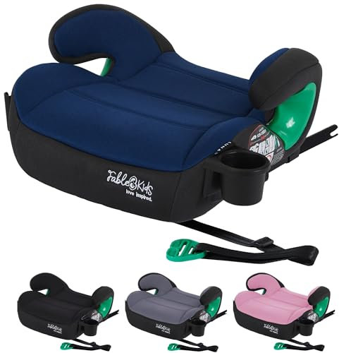 FableKids Seggiolino Auto Bambini Isofix ECE R129/03 | Rehausser con Cintura 3 Punti e Portabicchieri | Per Bambini 125-150 cm Fino a 5 Anni | Blu