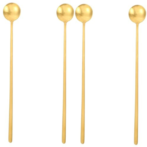 Amosfun 4 Pièces louche en inox cuillère à cocktail cuillère à miel s à cocktail à glace s à glace à café à remuer Acier inoxydable Golden
