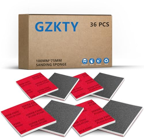 GZKTY Juego de 36 esponjas abrasivas de 75 mm x 100 mm, Grano P1200-1500, Bloque de Lijado para Pintura de Coche, Esponja abrasiva para Metal, modelismo, Barniz y Madera.
