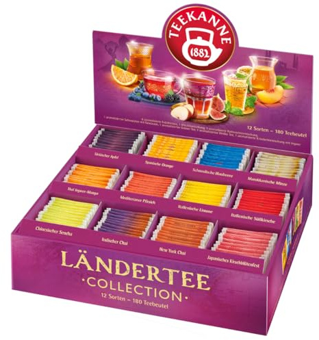 TEEKANNE Ländertee Collection Box 180 Teebeutel (387g) | 12 Sorten Weltreise Tee Set, Früchtetee, Kräutertee, Grüner Tee & Chai, Geschenkbox für Teeliebhaber, Vielfalt, Probierpaket